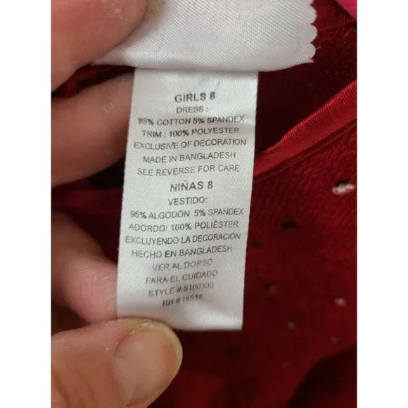 Dollie and Me Girls Dress Size 8 Red Bell Long Sleeve Bow Detail Sequined Flar - Picture 7 of 8